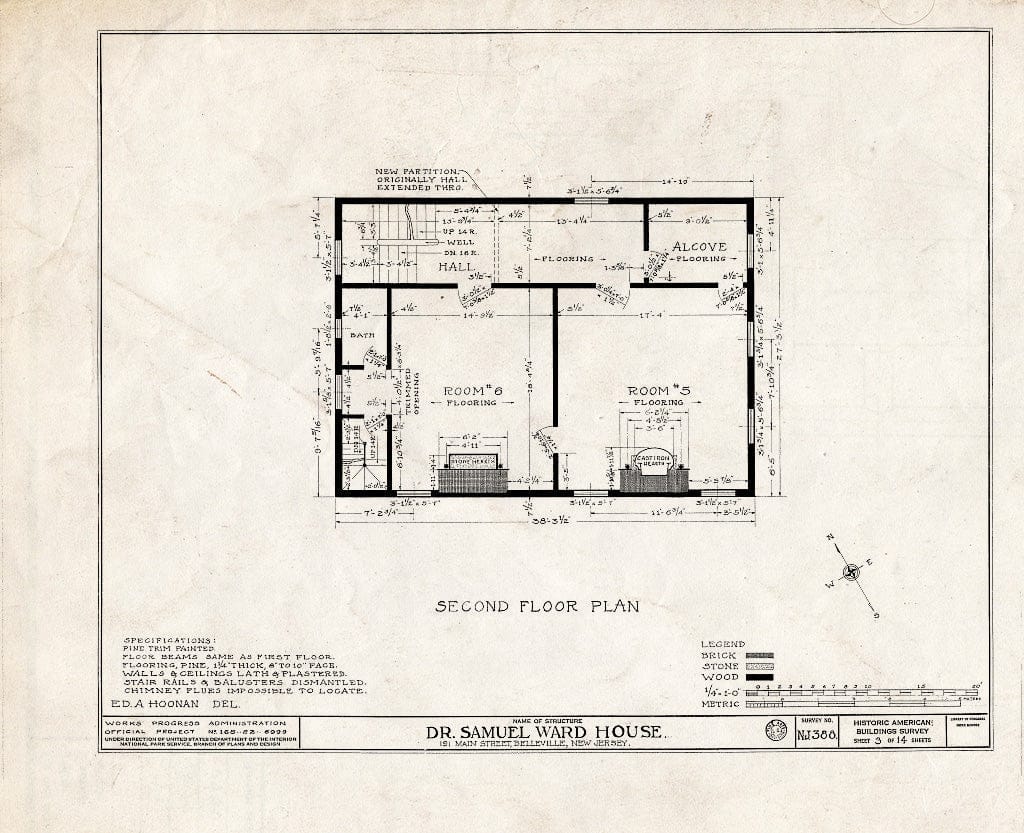 Historic Pictoric : Blueprint HABS NJ,7-BELVI,3- (Sheet 3 of 14) - Dr. Samuel L. Ward House, 191 Main Street, Belleville, Essex County, NJ