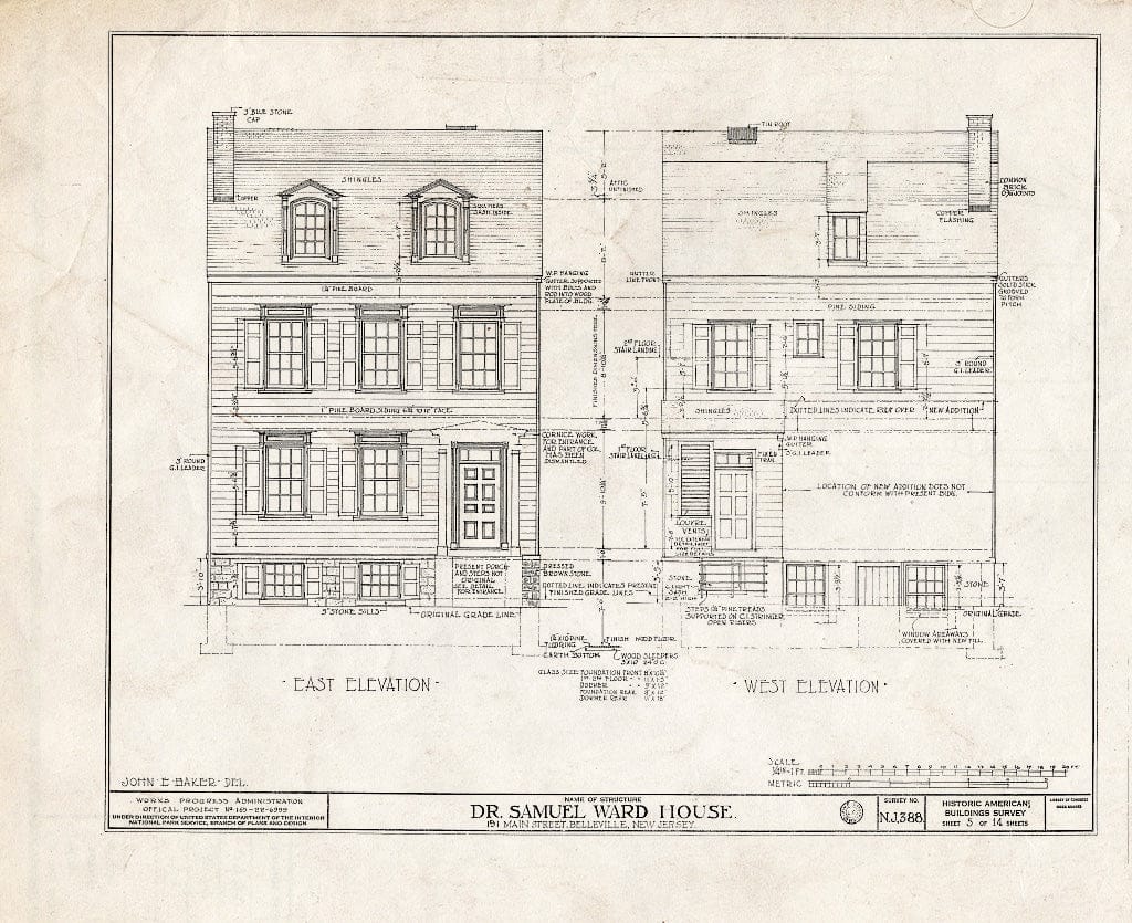 Historic Pictoric : Blueprint HABS NJ,7-BELVI,3- (Sheet 5 of 14) - Dr. Samuel L. Ward House, 191 Main Street, Belleville, Essex County, NJ