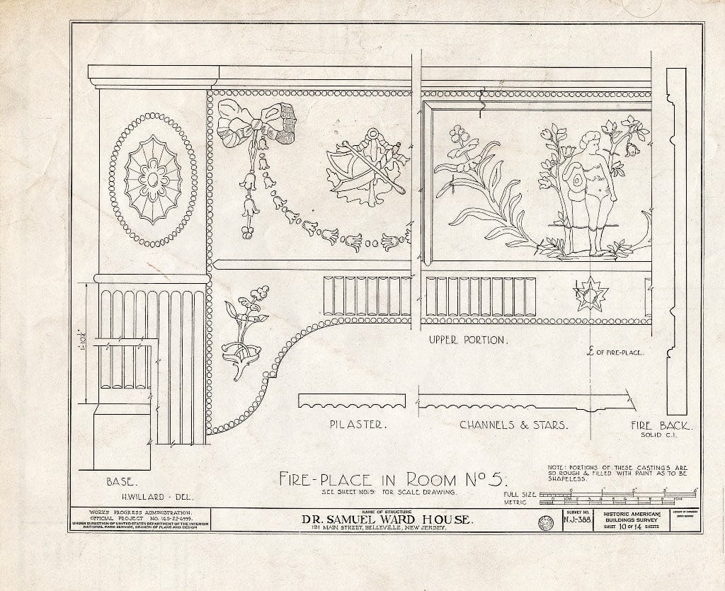 Historic Pictoric : Blueprint HABS NJ,7-BELVI,3- (Sheet 10 of 14) - Dr. Samuel L. Ward House, 191 Main Street, Belleville, Essex County, NJ