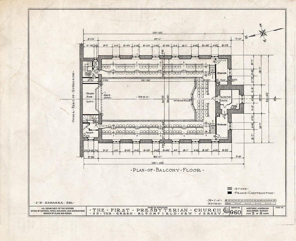Historic Pictoric : Blueprint HABS NJ,7-BLOFI,1- (Sheet 2 of 8) - First Presbyterian Church on-The-Green, Bloomfield, Essex County, NJ
