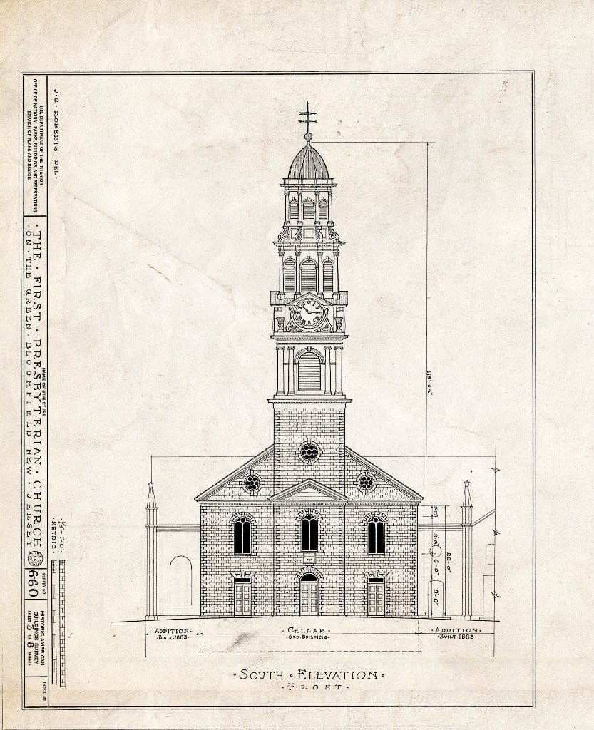 Historic Pictoric : Blueprint HABS NJ,7-BLOFI,1- (Sheet 3 of 8) - First Presbyterian Church on-The-Green, Bloomfield, Essex County, NJ