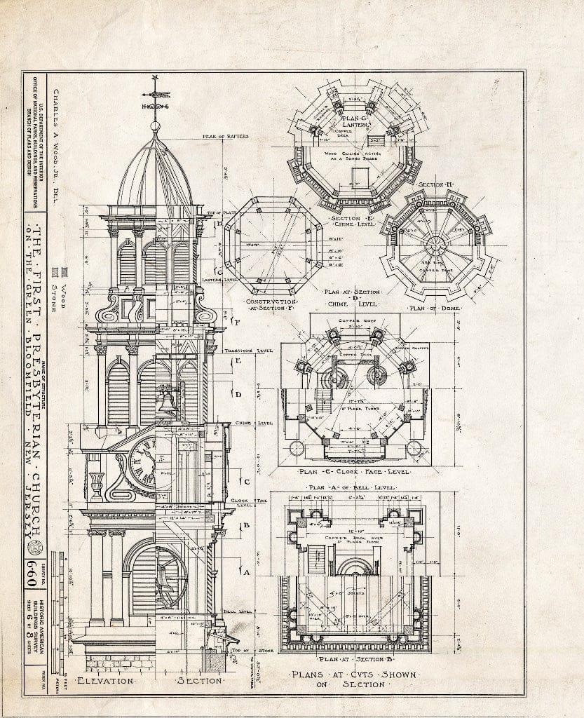 Historic Pictoric : Blueprint HABS NJ,7-BLOFI,1- (Sheet 6 of 8) - First Presbyterian Church on-The-Green, Bloomfield, Essex County, NJ
