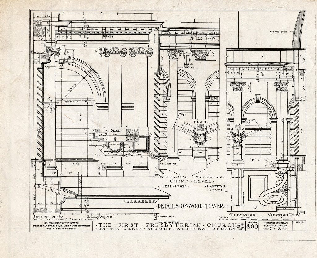Historic Pictoric : Blueprint HABS NJ,7-BLOFI,1- (Sheet 7 of 8) - First Presbyterian Church on-The-Green, Bloomfield, Essex County, NJ