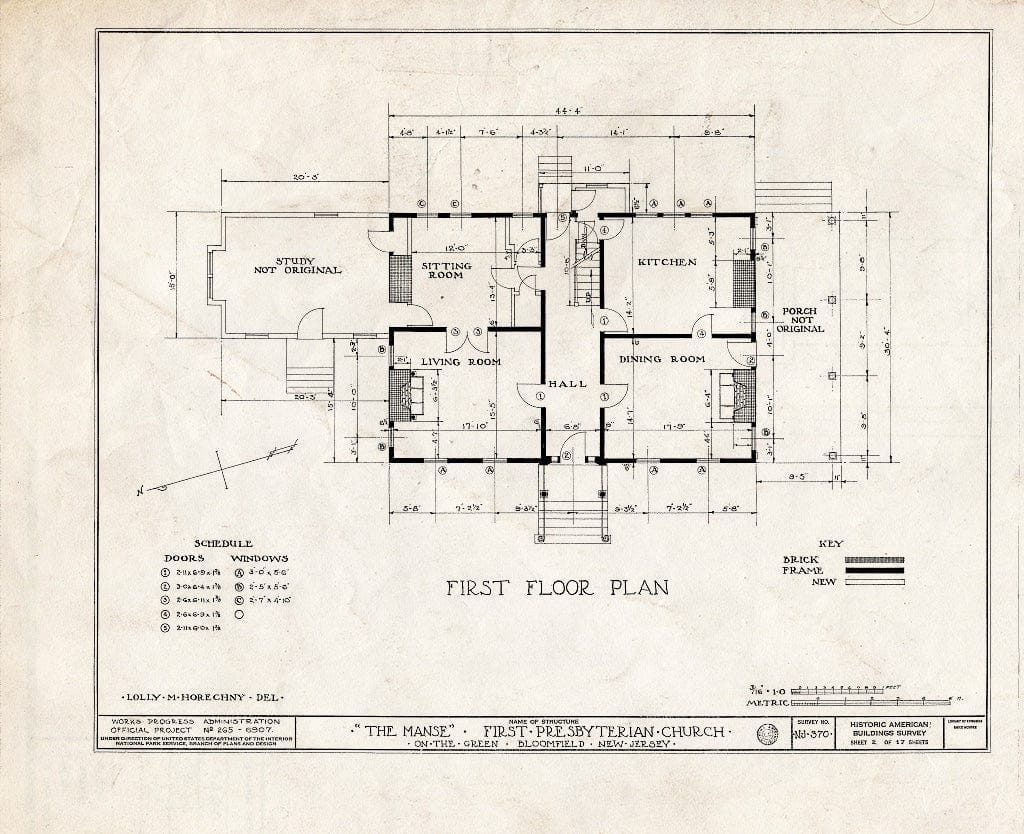 Historic Pictoric : Blueprint HABS NJ,7-BLOFI,2- (Sheet 2 of 17) - First Presbyterian Church on-The-Green, The Manse, Bloomfield, Essex County, NJ