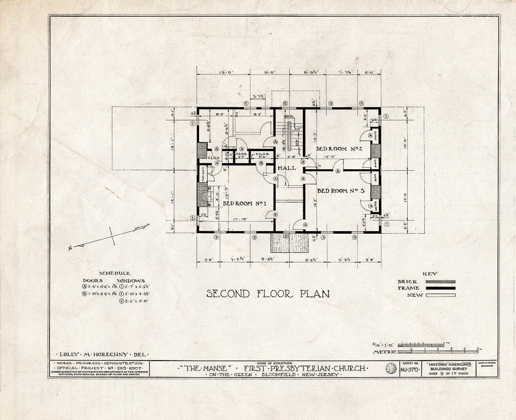 Historic Pictoric : Blueprint HABS NJ,7-BLOFI,2- (Sheet 3 of 17) - First Presbyterian Church on-The-Green, The Manse, Bloomfield, Essex County, NJ