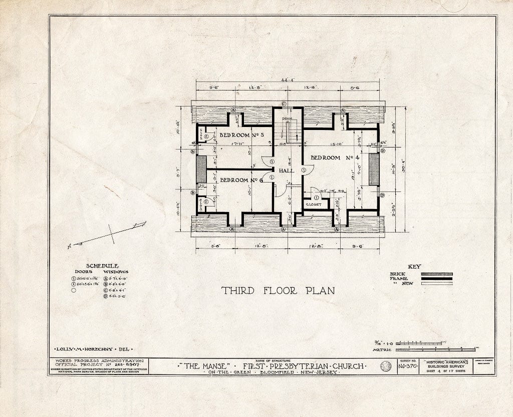 Historic Pictoric : Blueprint HABS NJ,7-BLOFI,2- (Sheet 4 of 17) - First Presbyterian Church on-The-Green, The Manse, Bloomfield, Essex County, NJ