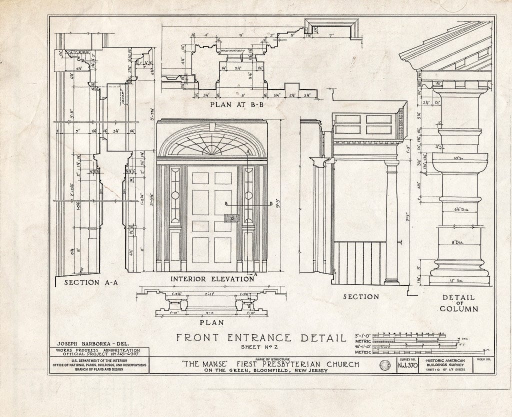 Historic Pictoric : Blueprint HABS NJ,7-BLOFI,2- (Sheet 10 of 17) - First Presbyterian Church on-The-Green, The Manse, Bloomfield, Essex County, NJ