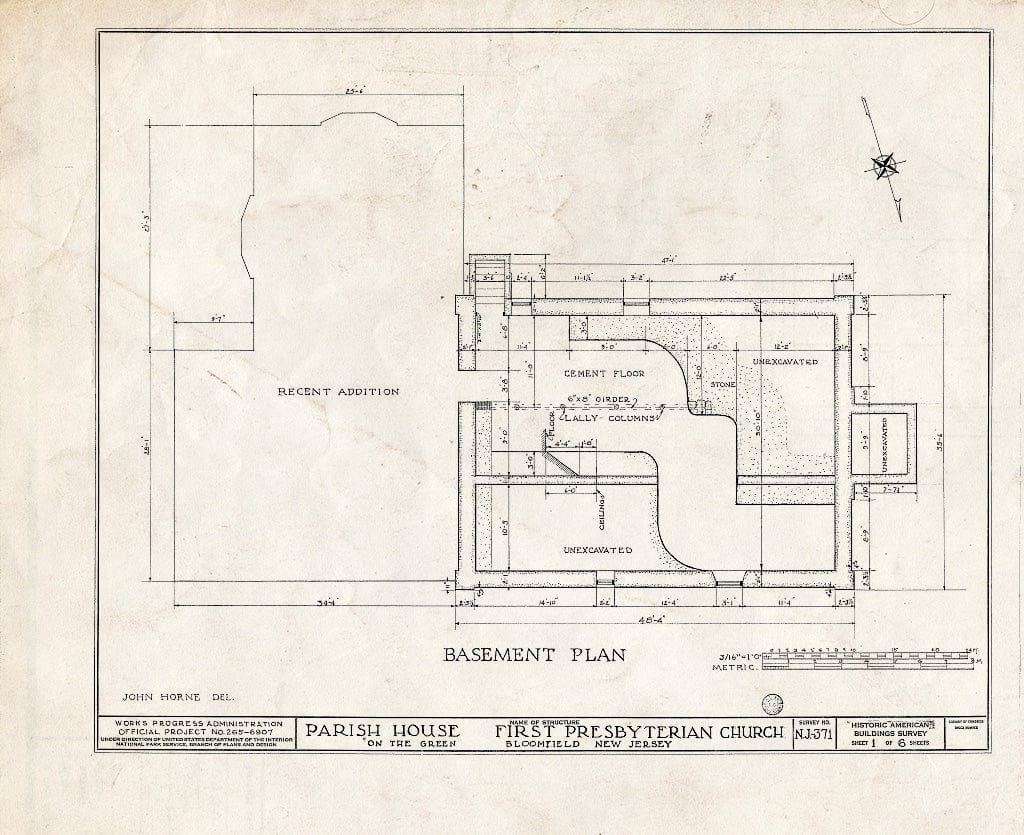 Historic Pictoric : Blueprint HABS NJ,7-BLOFI,3- (Sheet 1 of 6) - First Presbyterian Church on-The-Green, Parish House, Bloomfield, Essex County, NJ
