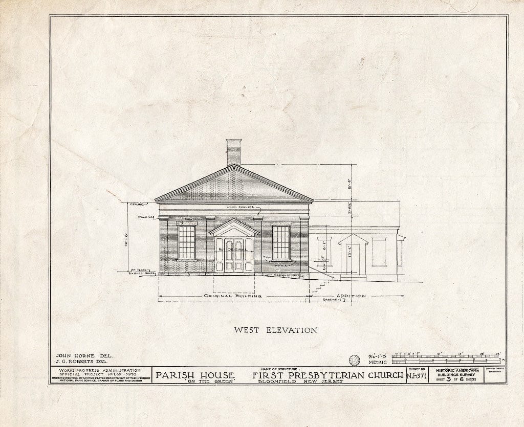 Historic Pictoric : Blueprint HABS NJ,7-BLOFI,3- (Sheet 3 of 6) - First Presbyterian Church on-The-Green, Parish House, Bloomfield, Essex County, NJ