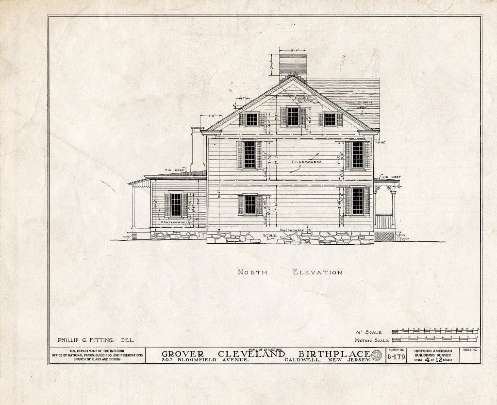 Historic Pictoric : Blueprint HABS NJ,7-CALD,2- (Sheet 4 of 12) - Grover Cleveland Birthplace, 207 Bloomfield Avenue, Caldwell, Essex County, NJ