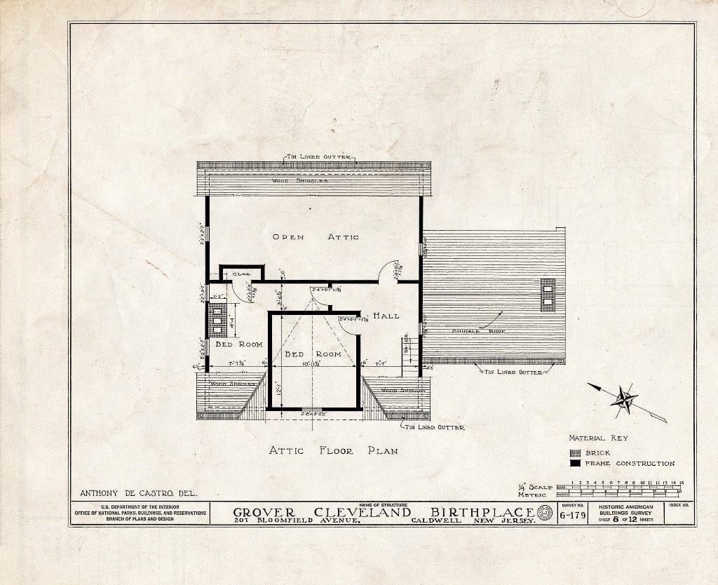 Historic Pictoric : Blueprint HABS NJ,7-CALD,2- (Sheet 8 of 12) - Grover Cleveland Birthplace, 207 Bloomfield Avenue, Caldwell, Essex County, NJ