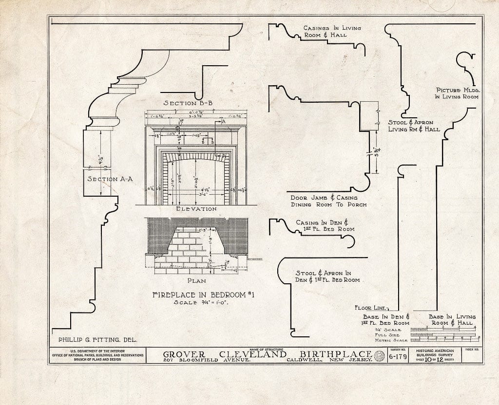 Historic Pictoric : Blueprint HABS NJ,7-CALD,2- (Sheet 10 of 12) - Grover Cleveland Birthplace, 207 Bloomfield Avenue, Caldwell, Essex County, NJ