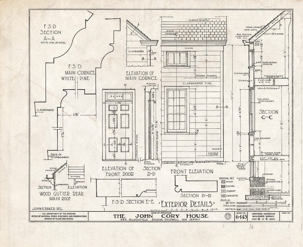 Historic Pictoric : Blueprint HABS NJ,7-CALD,1- (Sheet 4 of 6) - John Cory House, 485 Bloomfield Avenue, Caldwell, Essex County, NJ