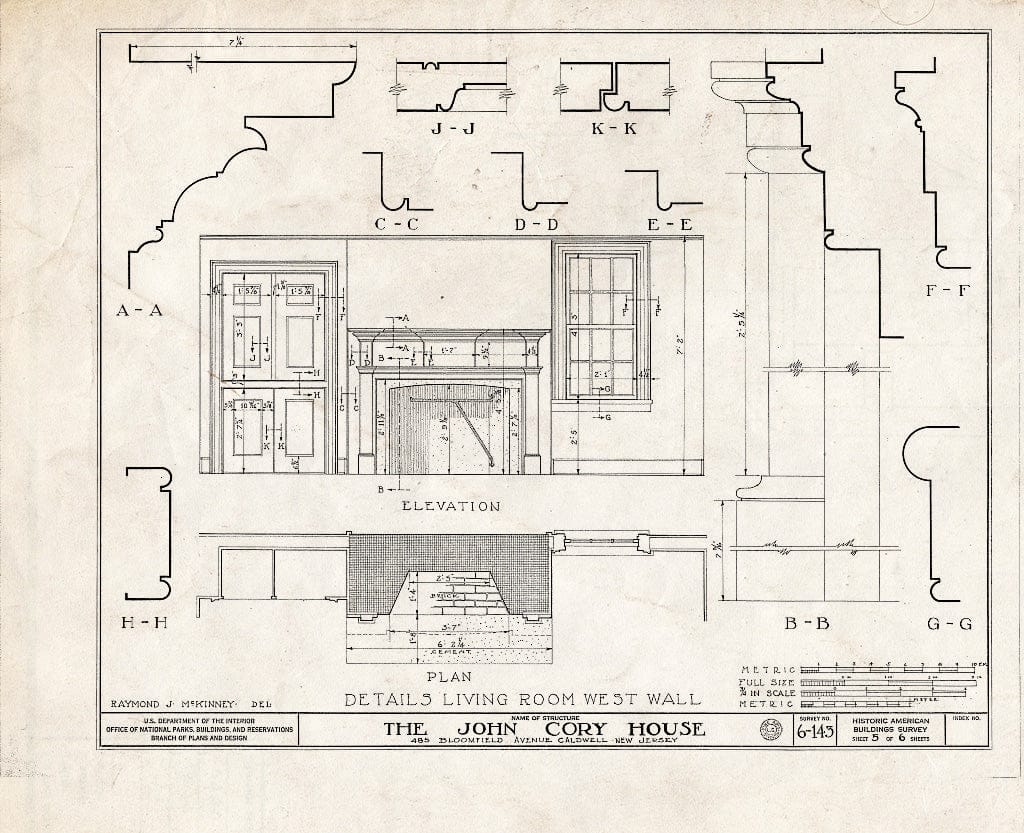Historic Pictoric : Blueprint HABS NJ,7-CALD,1- (Sheet 5 of 6) - John Cory House, 485 Bloomfield Avenue, Caldwell, Essex County, NJ