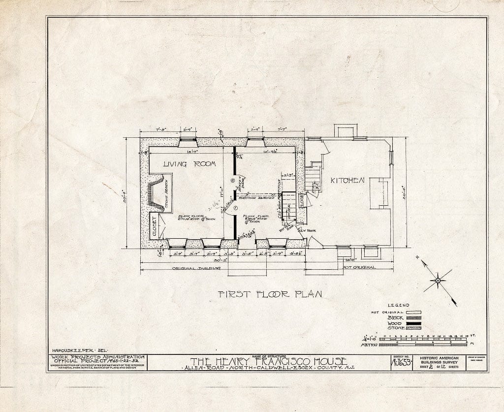 Historic Pictoric : Blueprint HABS NJ,7-CALDN,1- (Sheet 2 of 12) - Henry Francisco House, Allen Road, North Caldwell, Essex County, NJ
