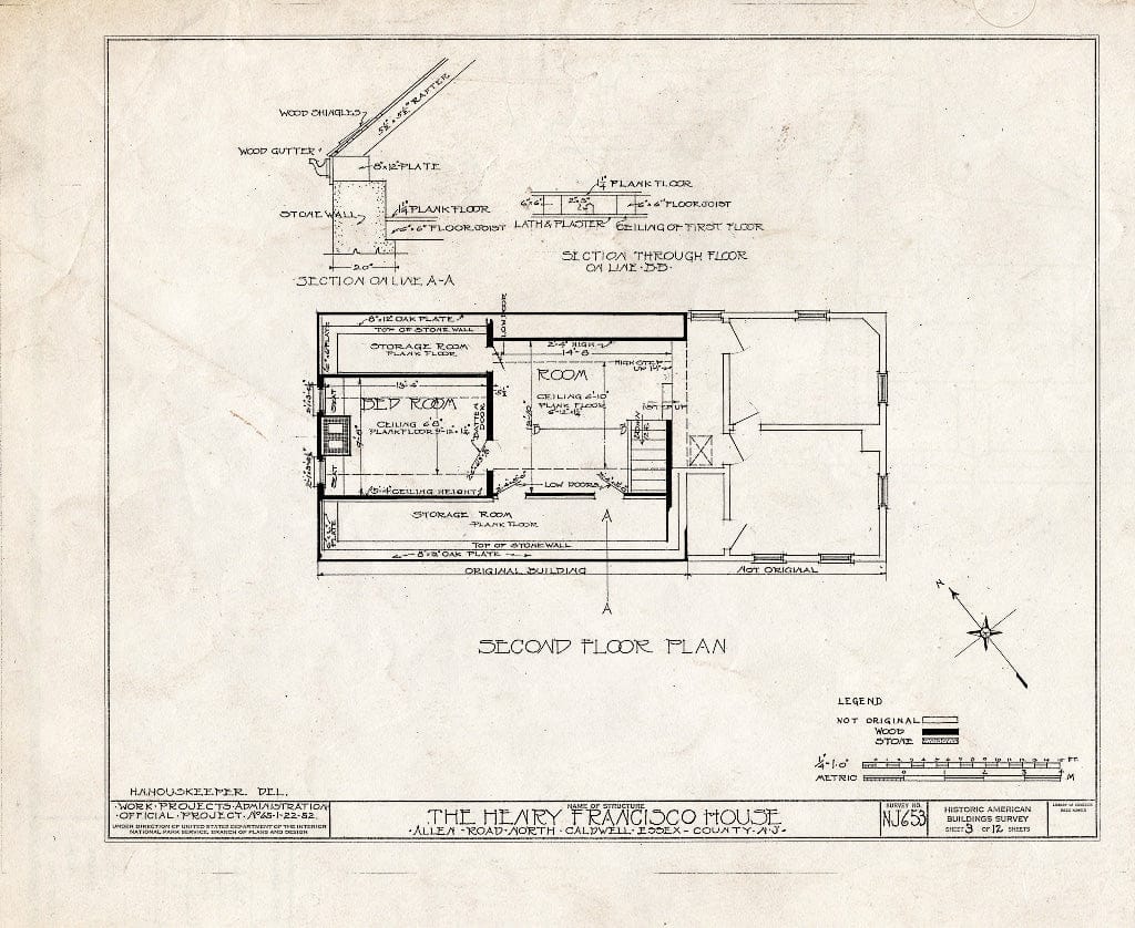 Historic Pictoric : Blueprint HABS NJ,7-CALDN,1- (Sheet 3 of 12) - Henry Francisco House, Allen Road, North Caldwell, Essex County, NJ