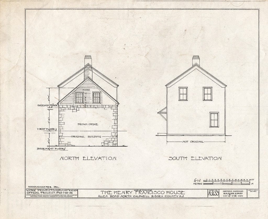 Historic Pictoric : Blueprint HABS NJ,7-CALDN,1- (Sheet 5 of 12) - Henry Francisco House, Allen Road, North Caldwell, Essex County, NJ