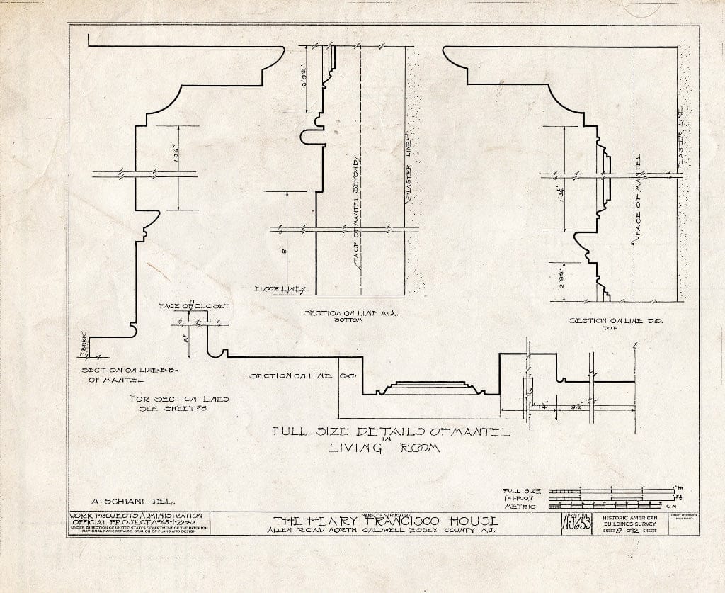 Historic Pictoric : Blueprint HABS NJ,7-CALDN,1- (Sheet 9 of 12) - Henry Francisco House, Allen Road, North Caldwell, Essex County, NJ
