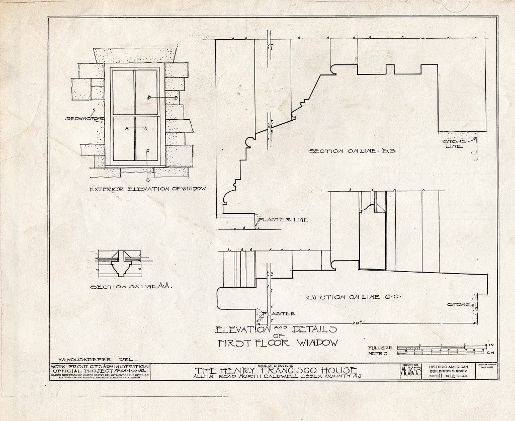 Historic Pictoric : Blueprint HABS NJ,7-CALDN,1- (Sheet 11 of 12) - Henry Francisco House, Allen Road, North Caldwell, Essex County, NJ
