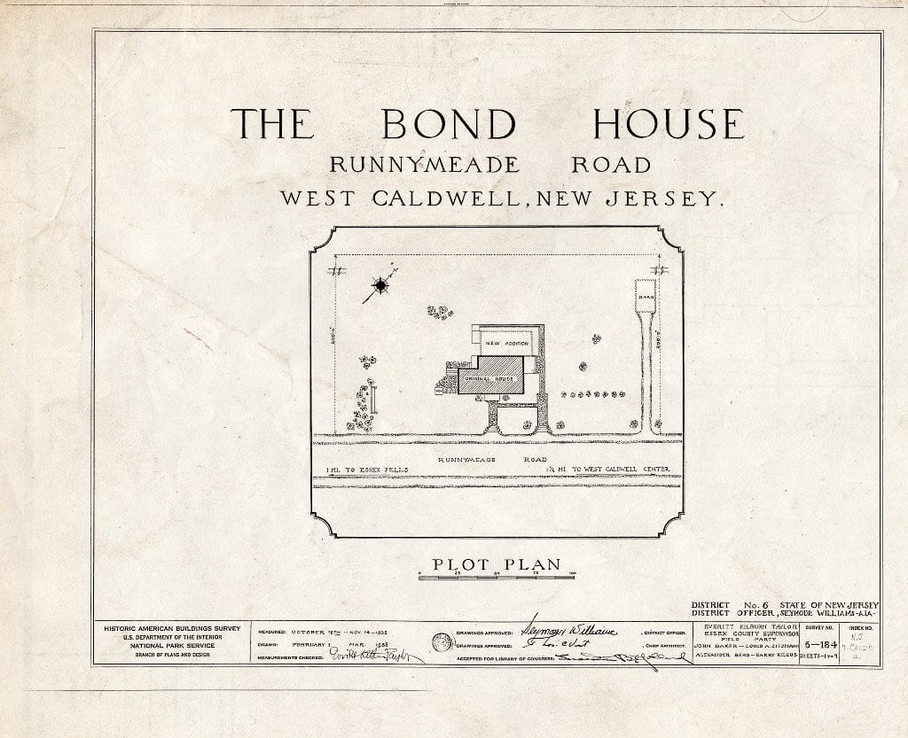 Historic Pictoric : Blueprint HABS NJ,7-CALDW,4- (Sheet 0 of 9) - Bond House, Runnymeade Road, West Caldwell, Essex County, NJ
