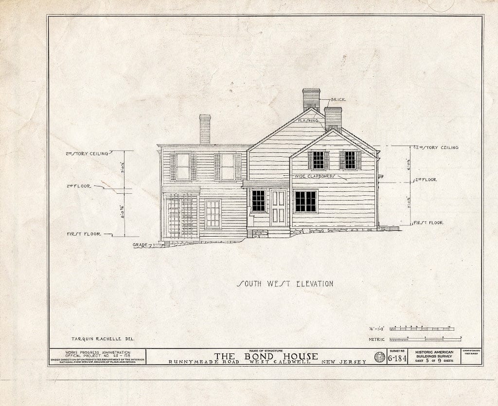 Historic Pictoric : Blueprint HABS NJ,7-CALDW,4- (Sheet 5 of 9) - Bond House, Runnymeade Road, West Caldwell, Essex County, NJ