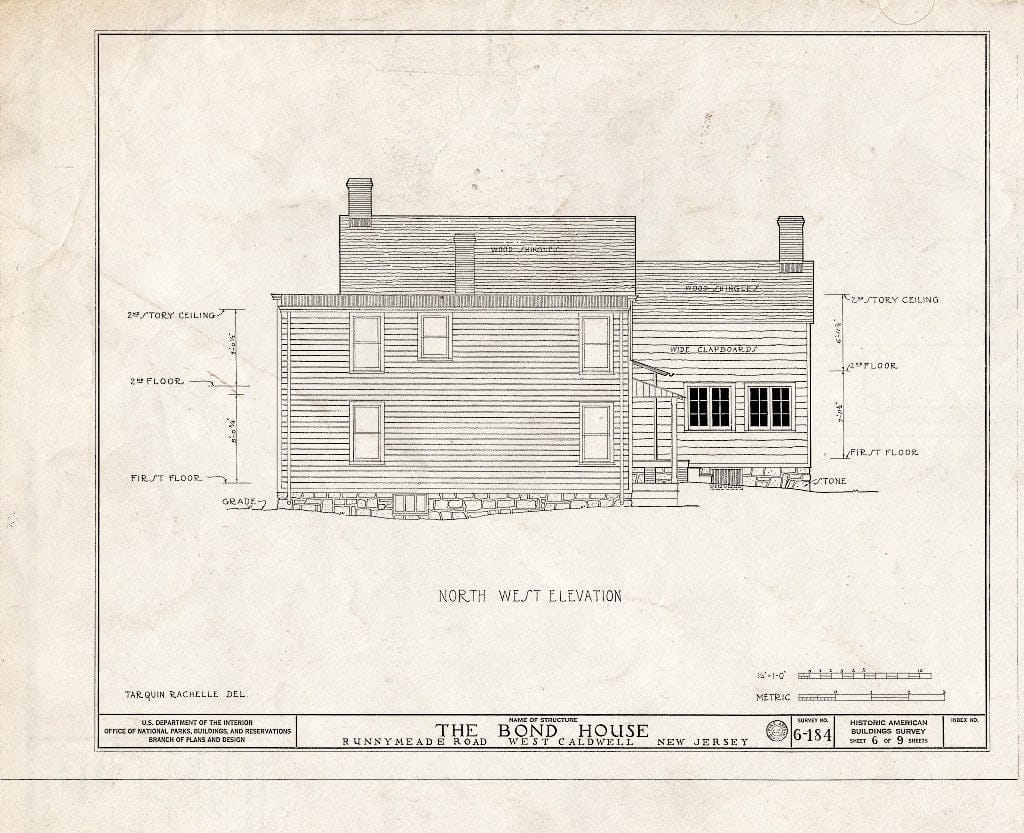 Historic Pictoric : Blueprint HABS NJ,7-CALDW,4- (Sheet 6 of 9) - Bond House, Runnymeade Road, West Caldwell, Essex County, NJ