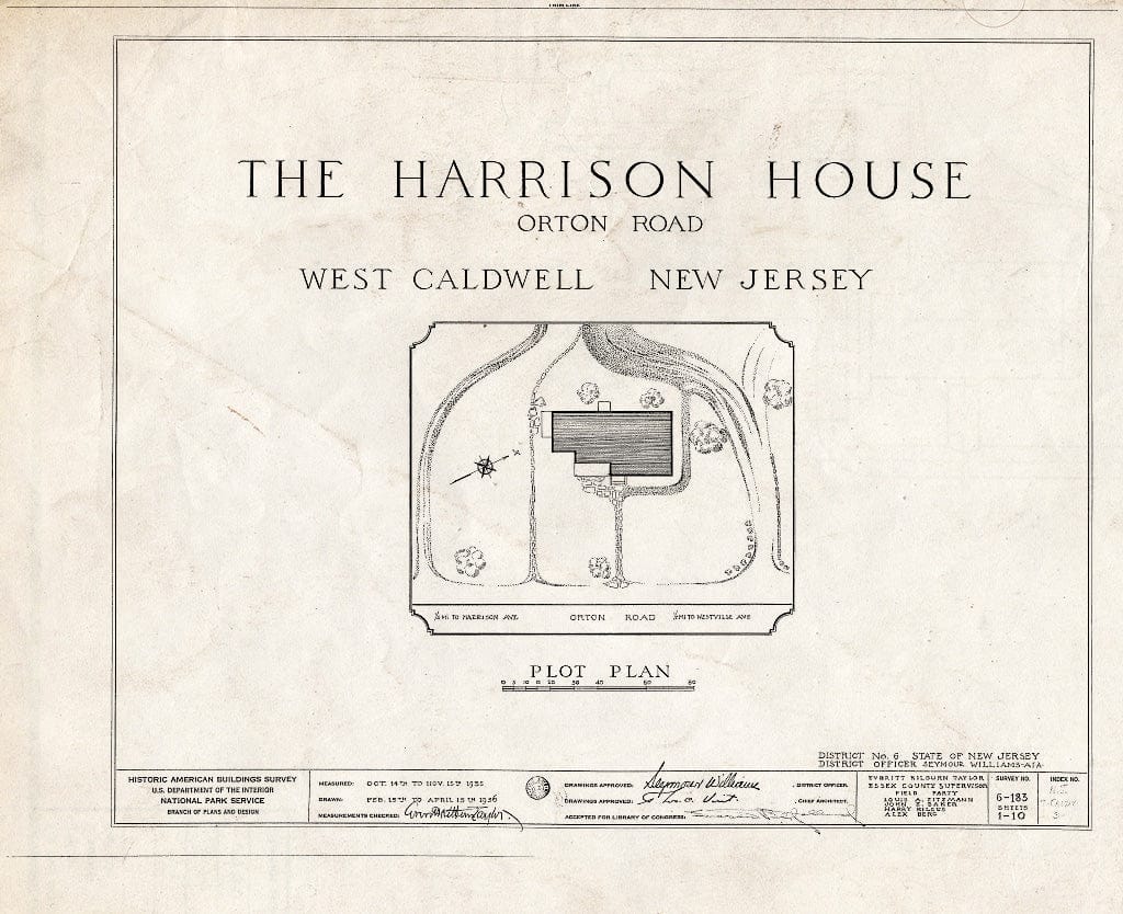 Historic Pictoric : Blueprint HABS NJ,7-CALDW,3- (Sheet 0 of 10) - Harrison House, Orton Road, West Caldwell, Essex County, NJ