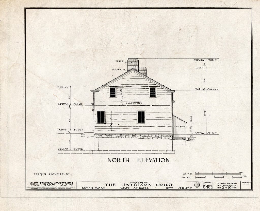 Historic Pictoric : Blueprint HABS NJ,7-CALDW,3- (Sheet 2 of 10) - Harrison House, Orton Road, West Caldwell, Essex County, NJ