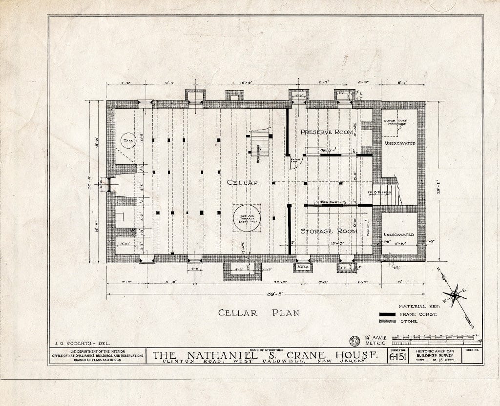 Historic Pictoric : Blueprint HABS NJ,7-CALDW,2- (Sheet 1 of 15) - Nathaniel S. Crane House, 29 Clinton Road, West Caldwell, Essex County, NJ