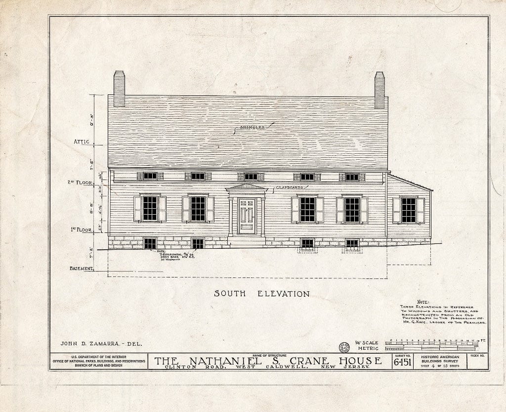 Historic Pictoric : Blueprint HABS NJ,7-CALDW,2- (Sheet 4 of 15) - Nathaniel S. Crane House, 29 Clinton Road, West Caldwell, Essex County, NJ