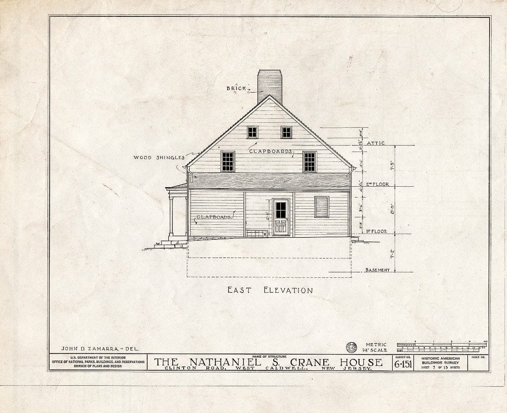 Historic Pictoric : Blueprint HABS NJ,7-CALDW,2- (Sheet 7 of 15) - Nathaniel S. Crane House, 29 Clinton Road, West Caldwell, Essex County, NJ