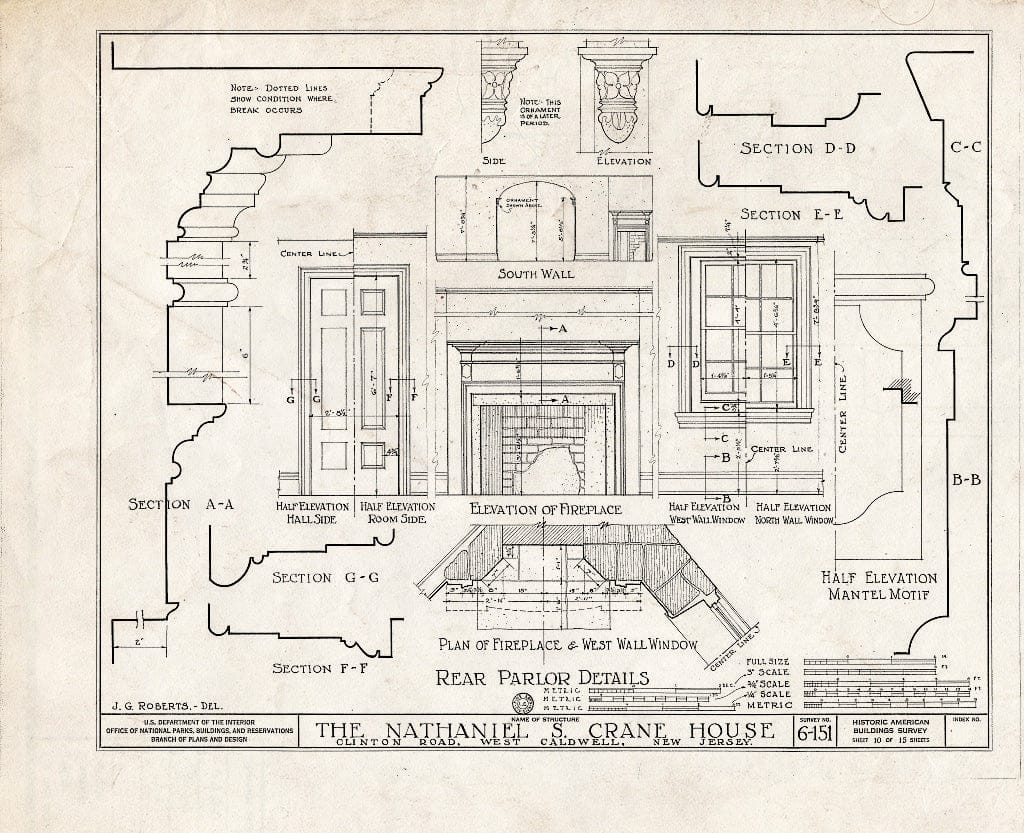 Historic Pictoric : Blueprint HABS NJ,7-CALDW,2- (Sheet 10 of 15) - Nathaniel S. Crane House, 29 Clinton Road, West Caldwell, Essex County, NJ