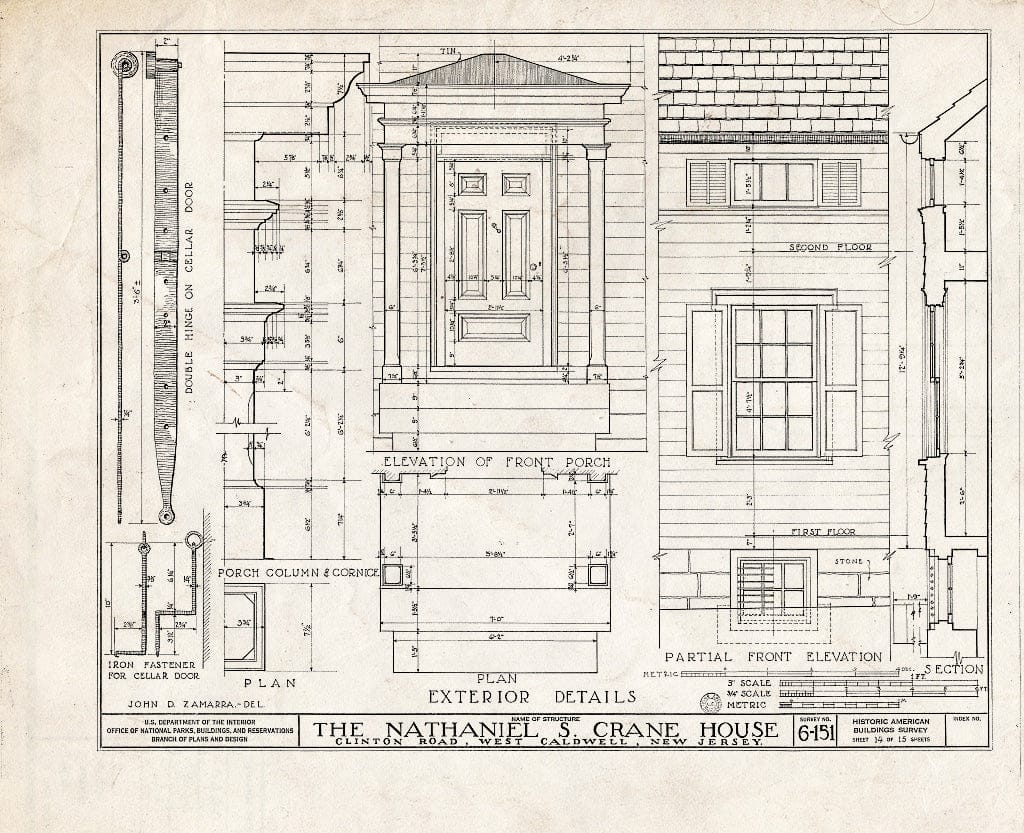 Historic Pictoric : Blueprint HABS NJ,7-CALDW,2- (Sheet 14 of 15) - Nathaniel S. Crane House, 29 Clinton Road, West Caldwell, Essex County, NJ
