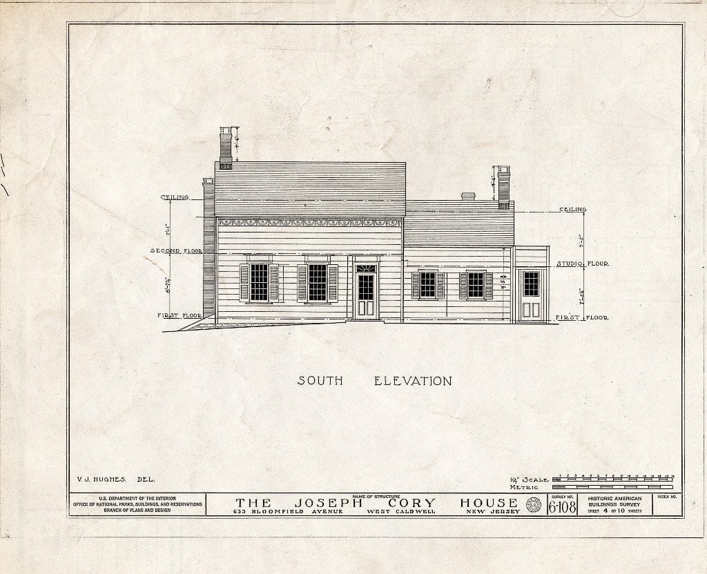 Historic Pictoric : Blueprint HABS NJ,7-CALDW,1- (Sheet 4 of 10) - Lane-Cory House, 633 Bloomfield Avenue, West Caldwell, Essex County, NJ