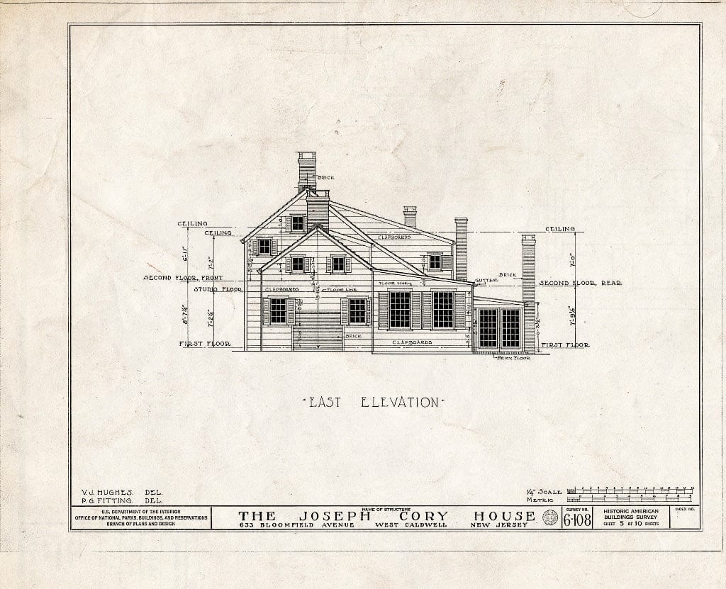 Historic Pictoric : Blueprint HABS NJ,7-CALDW,1- (Sheet 5 of 10) - Lane-Cory House, 633 Bloomfield Avenue, West Caldwell, Essex County, NJ