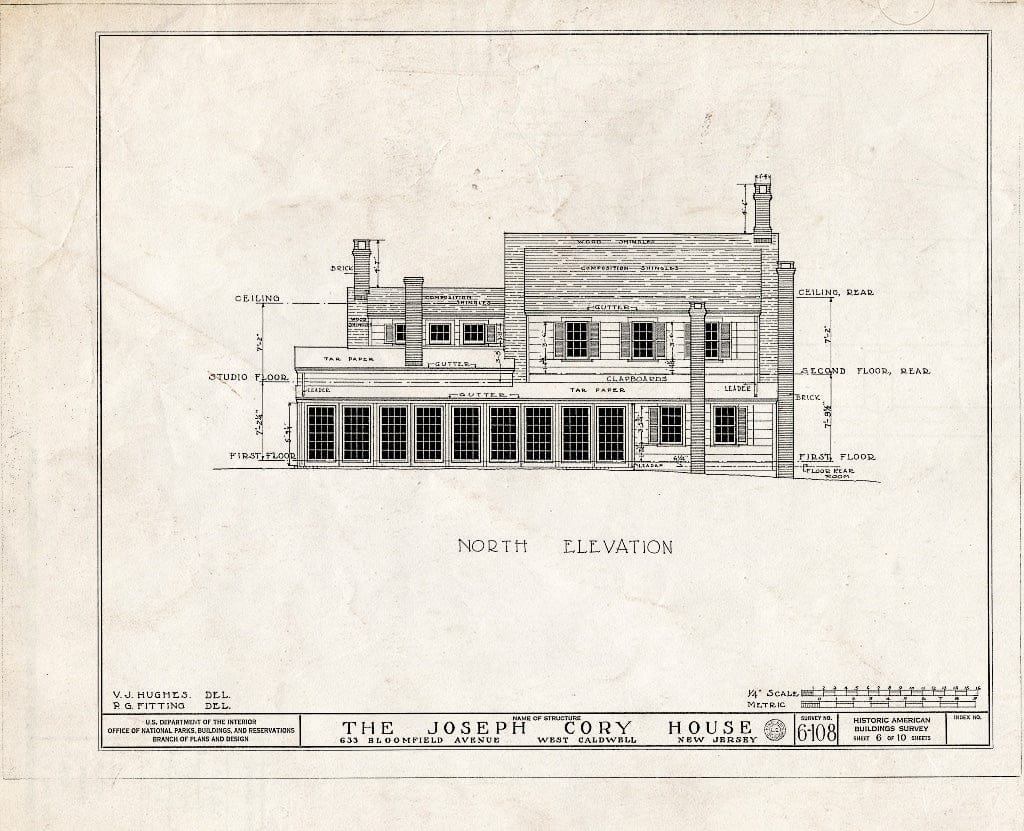 Historic Pictoric : Blueprint HABS NJ,7-CALDW,1- (Sheet 6 of 10) - Lane-Cory House, 633 Bloomfield Avenue, West Caldwell, Essex County, NJ