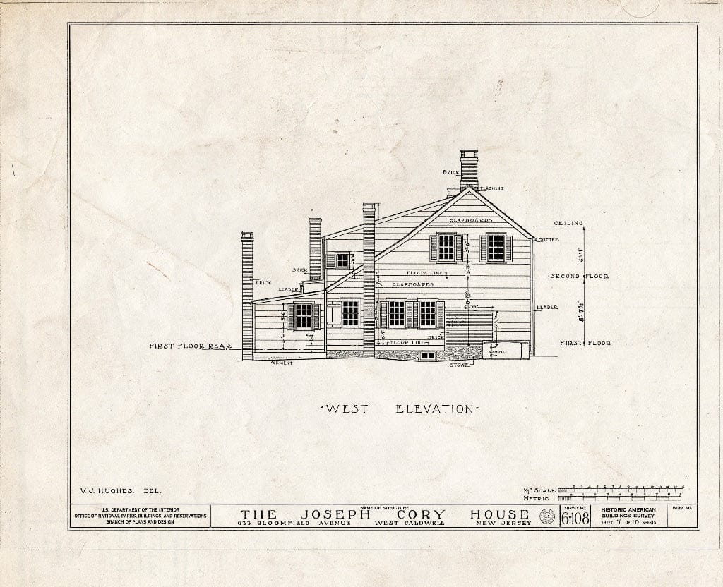 Historic Pictoric : Blueprint HABS NJ,7-CALDW,1- (Sheet 7 of 10) - Lane-Cory House, 633 Bloomfield Avenue, West Caldwell, Essex County, NJ