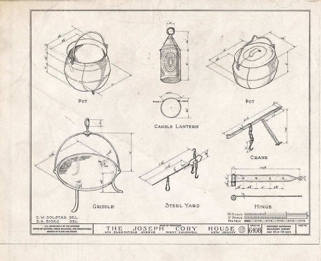 Historic Pictoric : Blueprint HABS NJ,7-CALDW,1- (Sheet 10 of 10) - Lane-Cory House, 633 Bloomfield Avenue, West Caldwell, Essex County, NJ