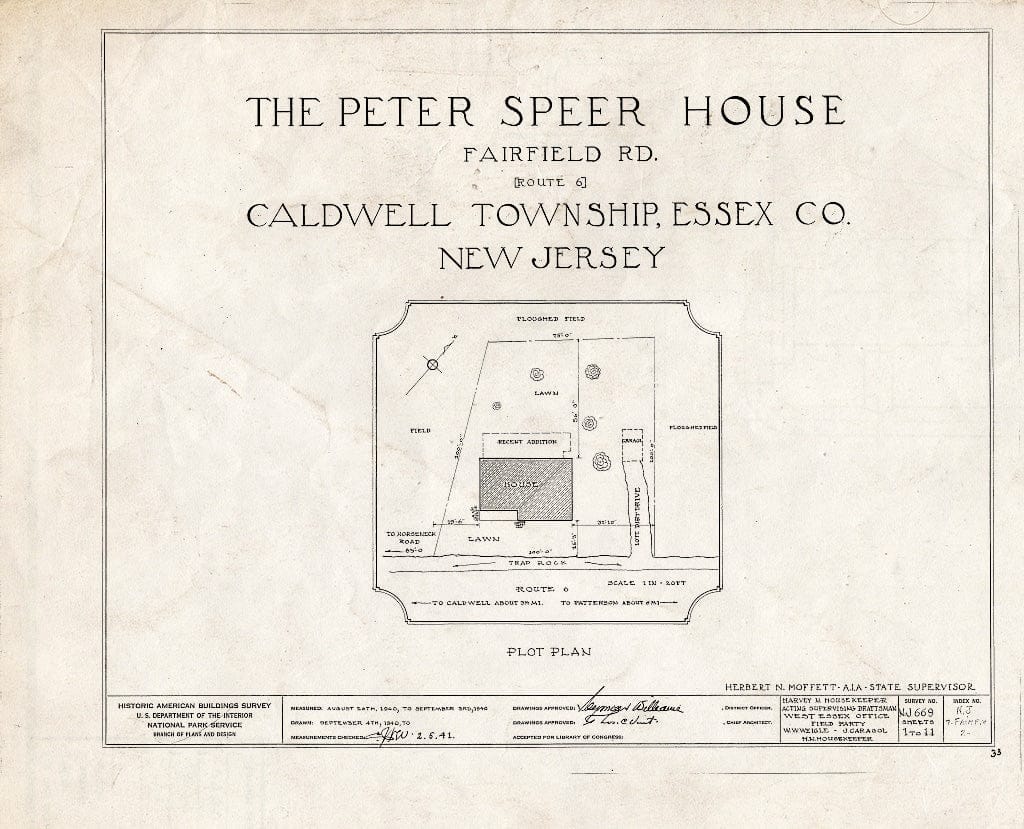 Historic Pictoric : Blueprint HABS NJ,7-FAIRF.V,2- (Sheet 0 of 11) - Peter Speer House, Fairfield Road, Fairfield, Essex County, NJ