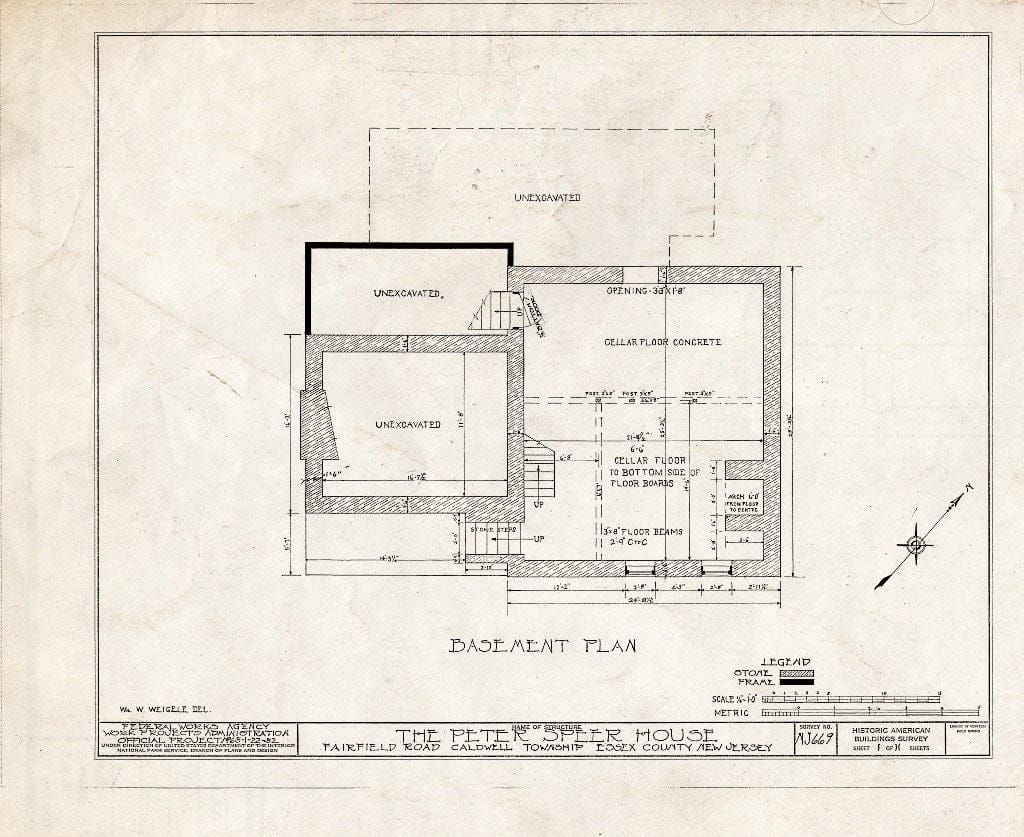 Historic Pictoric : Blueprint HABS NJ,7-FAIRF.V,2- (Sheet 1 of 11) - Peter Speer House, Fairfield Road, Fairfield, Essex County, NJ