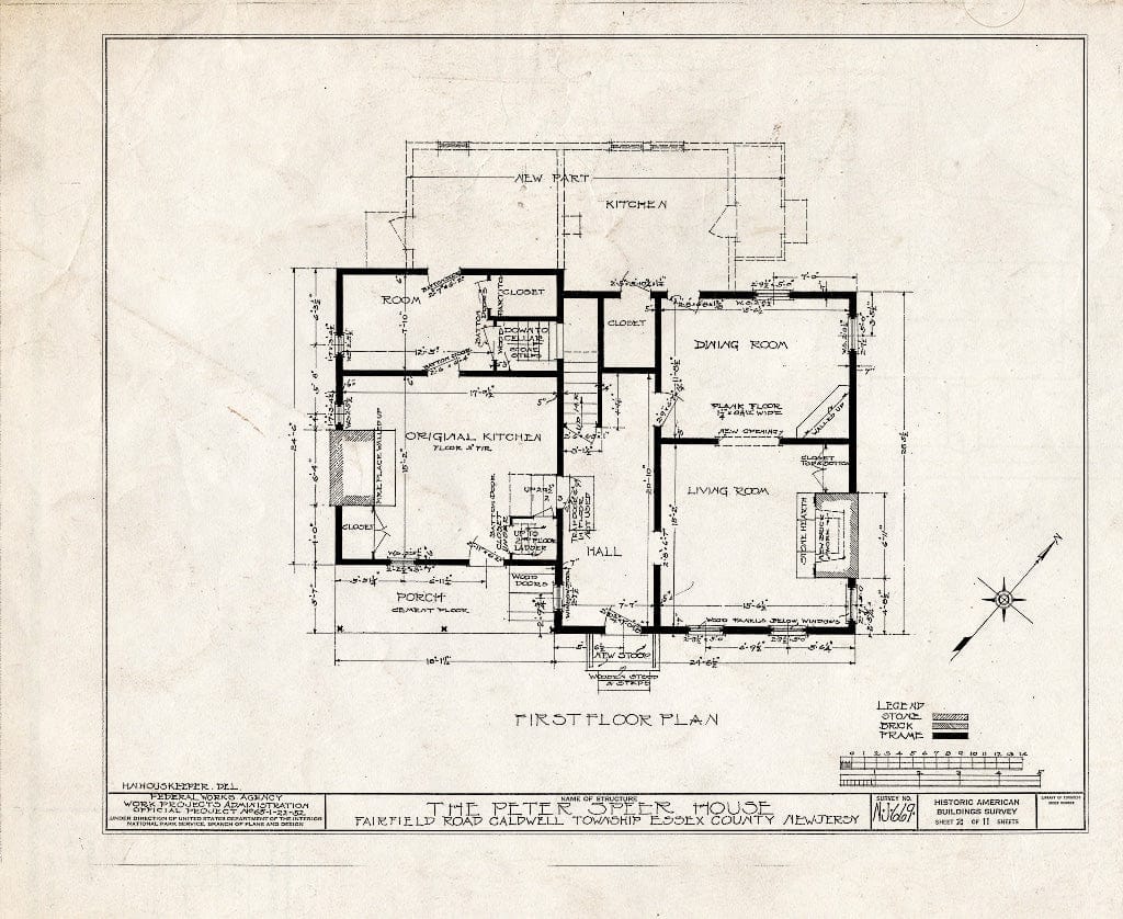 Historic Pictoric : Blueprint HABS NJ,7-FAIRF.V,2- (Sheet 2 of 11) - Peter Speer House, Fairfield Road, Fairfield, Essex County, NJ