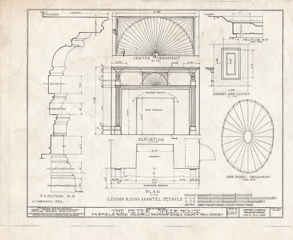 Historic Pictoric : Blueprint HABS NJ,7-FAIRF.V,2- (Sheet 8 of 11) - Peter Speer House, Fairfield Road, Fairfield, Essex County, NJ
