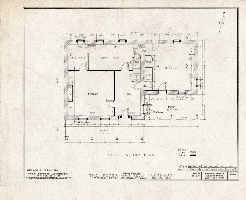 Historic Pictoric : Blueprint HABS NJ,7-FAIRF.V,1- (Sheet 2 of 11) - Peter Van Ness Farmhouse, Fairfield Road, Fairfield, Essex County, NJ