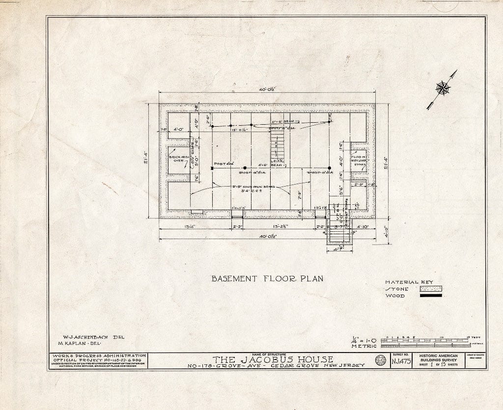 Historic Pictoric : Blueprint HABS NJ,7-CEGRO,1- (Sheet 1 of 15) - Jacobus House, 178 Grove Avenue, Cedar Grove, Essex County, NJ