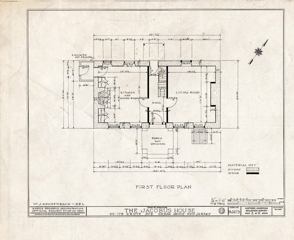 Historic Pictoric : Blueprint HABS NJ,7-CEGRO,1- (Sheet 2 of 15) - Jacobus House, 178 Grove Avenue, Cedar Grove, Essex County, NJ