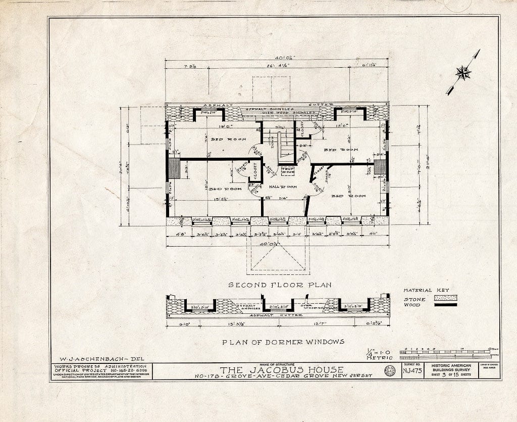 Historic Pictoric : Blueprint HABS NJ,7-CEGRO,1- (Sheet 3 of 15) - Jacobus House, 178 Grove Avenue, Cedar Grove, Essex County, NJ