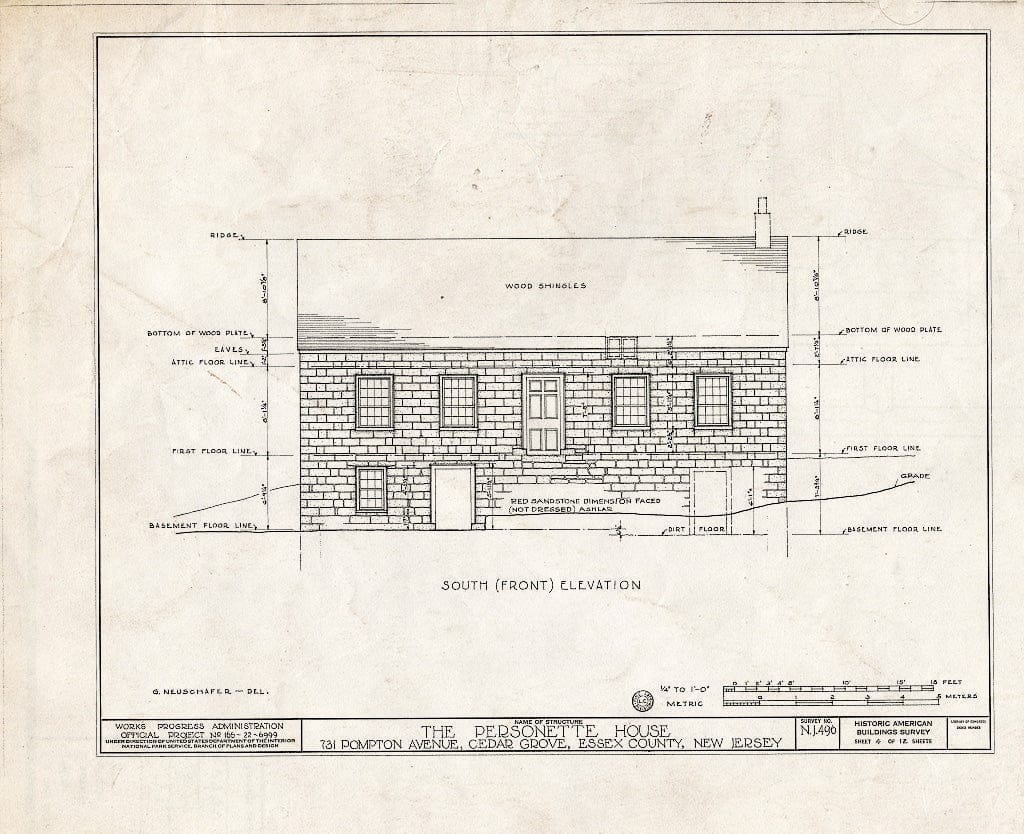 Historic Pictoric : Blueprint HABS NJ,7-CEGRO,2- (Sheet 4 of 12) - Personett House, 727 Pompton Avenue, Cedar Grove, Essex County, NJ