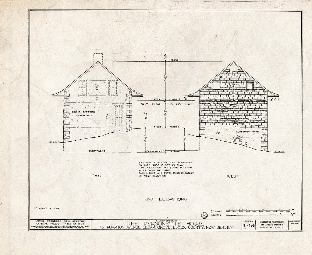 Historic Pictoric : Blueprint HABS NJ,7-CEGRO,2- (Sheet 5 of 12) - Personett House, 727 Pompton Avenue, Cedar Grove, Essex County, NJ