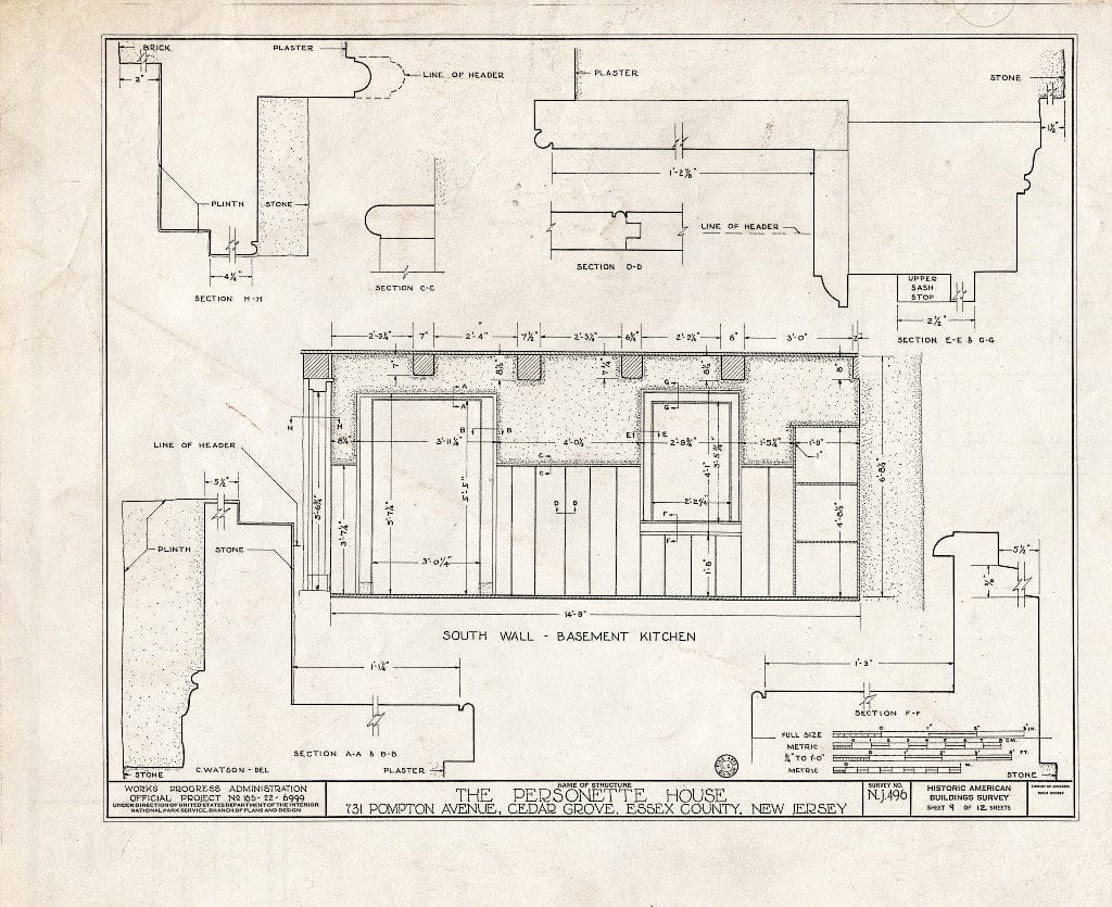 Historic Pictoric : Blueprint HABS NJ,7-CEGRO,2- (Sheet 9 of 12) - Personett House, 727 Pompton Avenue, Cedar Grove, Essex County, NJ