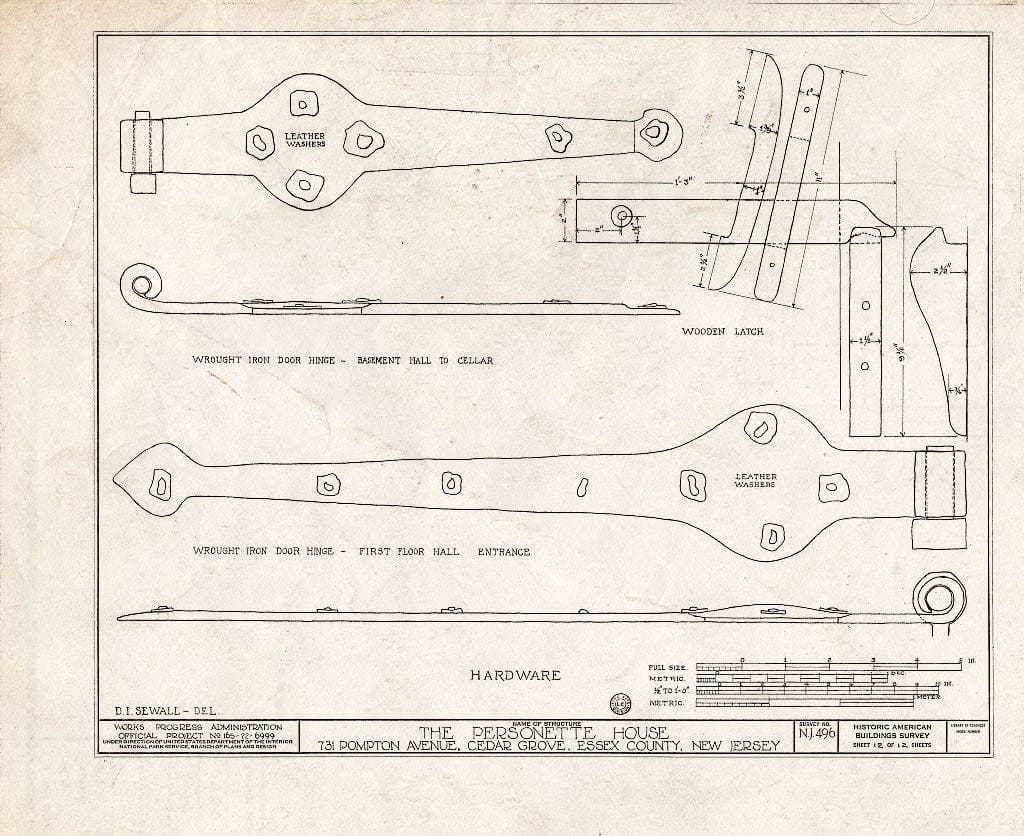 Historic Pictoric : Blueprint HABS NJ,7-CEGRO,2- (Sheet 12 of 12) - Personett House, 727 Pompton Avenue, Cedar Grove, Essex County, NJ